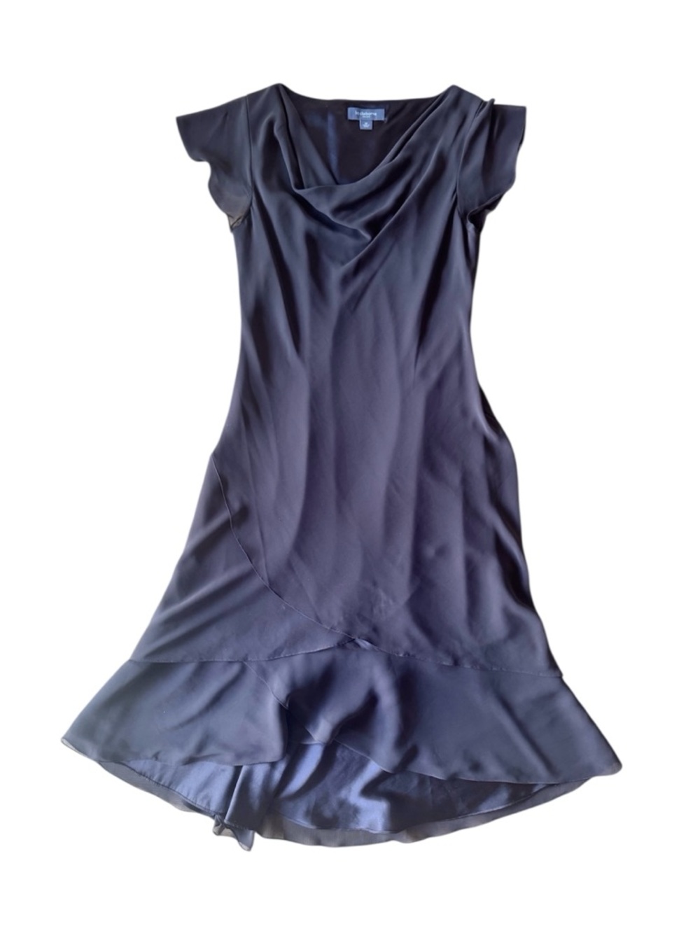Liz Claiborne Classic Brown Ruffle Midi Dress Flutter Sleeve Cowl Neck Wedding